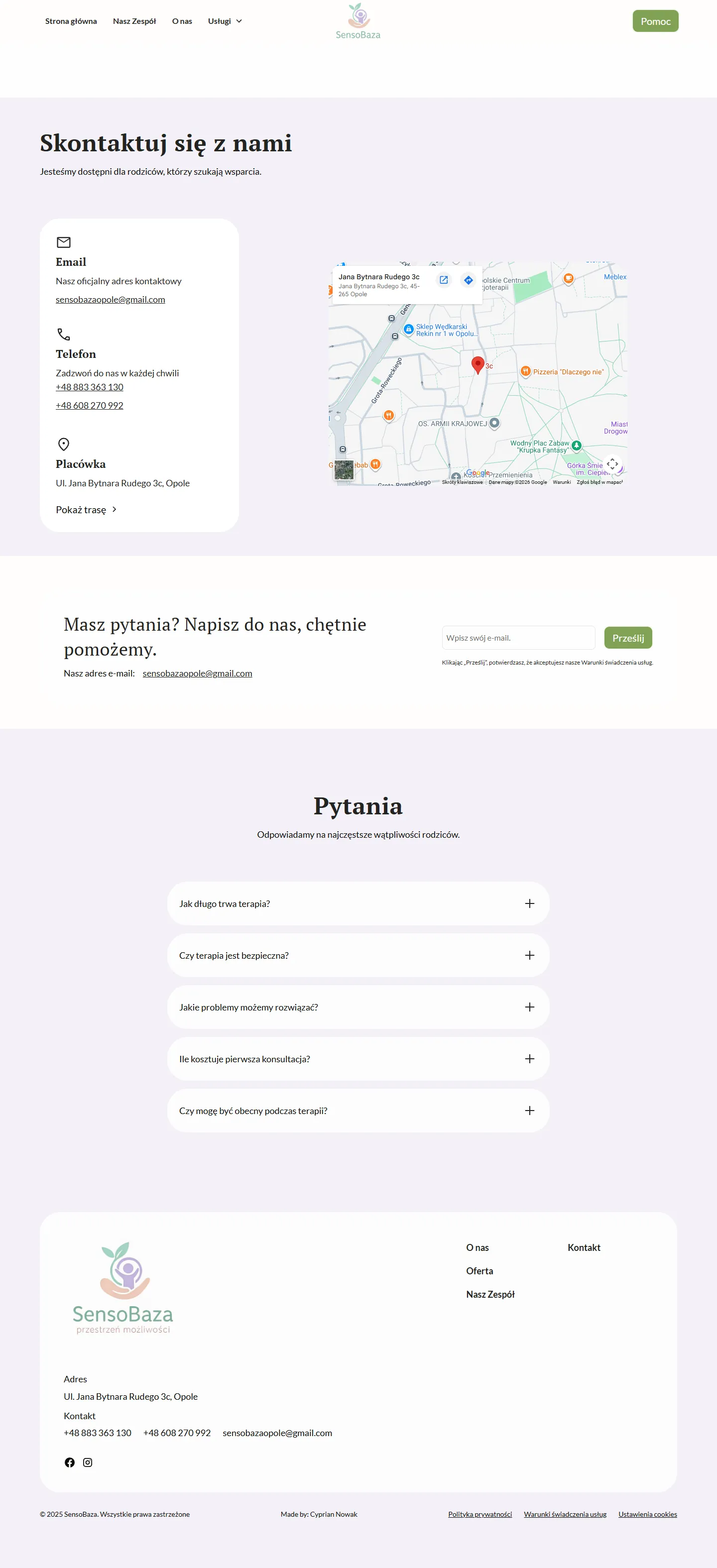 Poprzednia strona kontaktu SensoBazy, zrzut całej strony